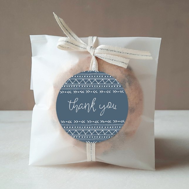 Lake Blue Modern Boho Thank You Classic Round Sticker (Creator Uploaded)