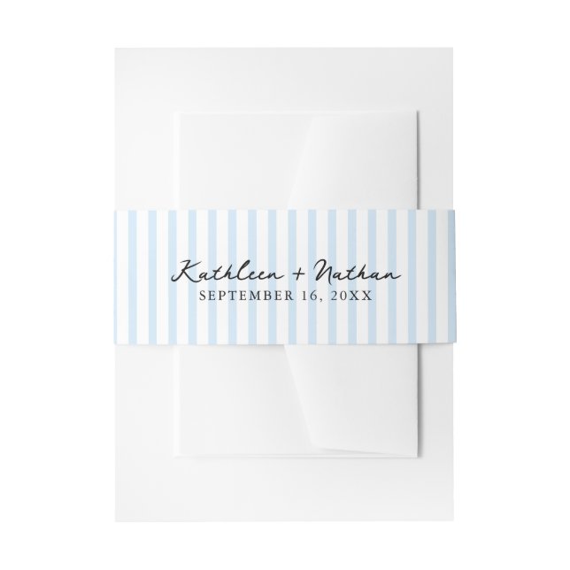 Lake Blue Striped Wedding Belly Band Invitation Belly Band (Front Example)