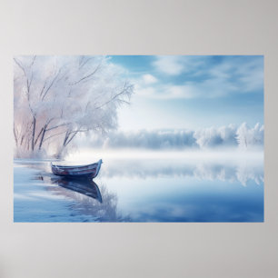 Lake Boat In Winter Serene Landscape  Poster