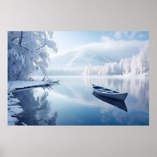 Lake Boat In Winter Serene Landscape Poster