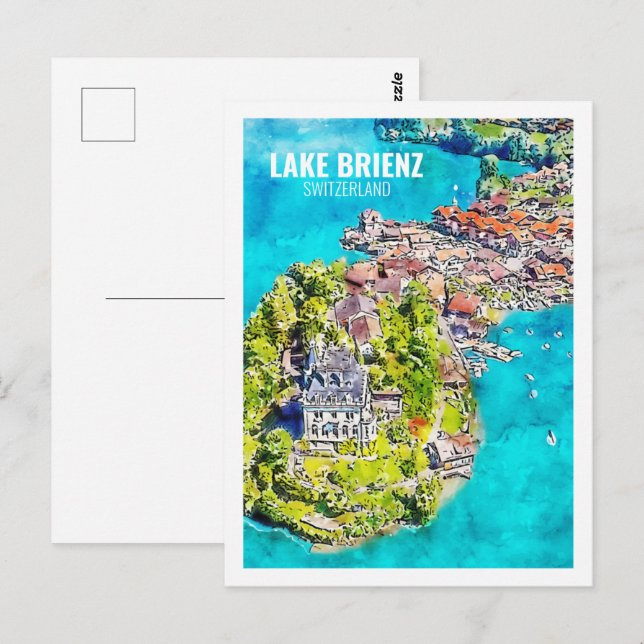Lake Brienz Switzerland Travel Watercolor Sketch Postcard (Front/Back)