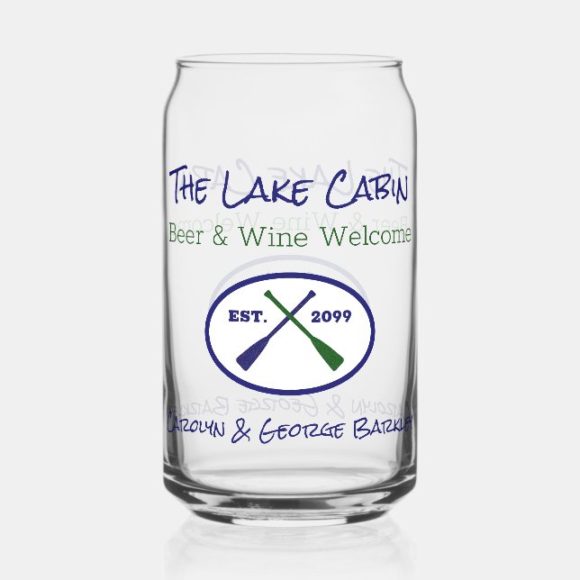 Lake Cabin Cottage House Beer Can Can Glass (Front)