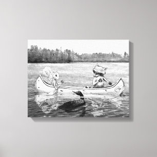 Lake Canoe Loon Racoon Squirrel Canvas Print