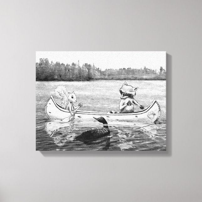Lake Canoe Loon Racoon Squirrel Canvas Print (Front)