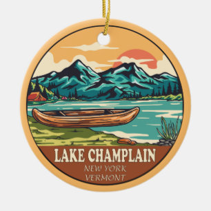 Lake Champlain Boating Fishing Emblem Ceramic Tree Decoration
