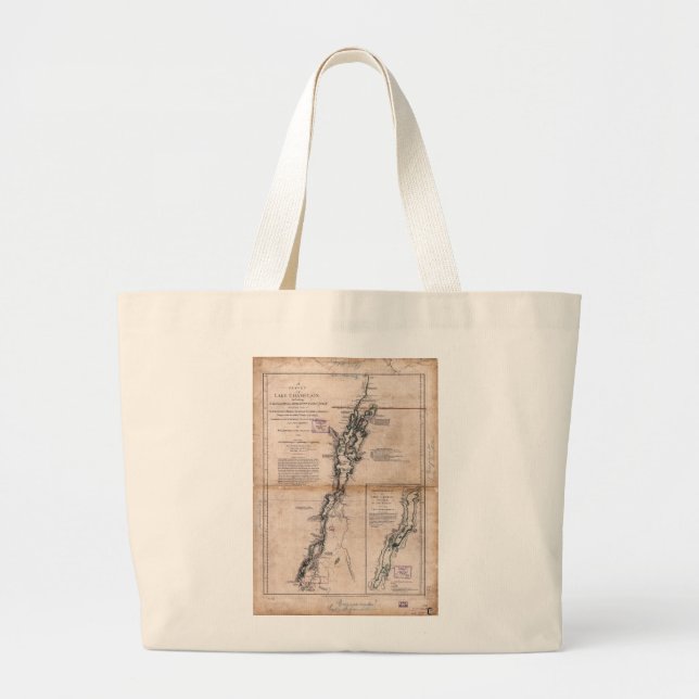 Lake Champlain Lake George Crown Point Map (1776) Large Tote Bag (Front)