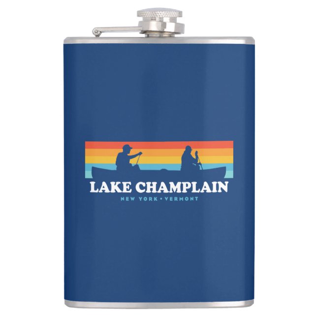 Lake Champlain New York Vermont Canoe Hip Flask (Front)