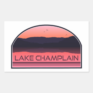 Lake Champlain New York Vermont Red Sunrise Rectangular Sticker