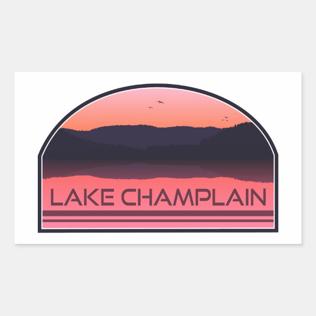 Lake Champlain New York Vermont Red Sunrise Rectangular Sticker (Front)