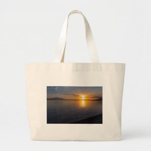 lake chapala & mountains along horizon at sunset large tote bag
