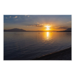 lake chapala & mountains along horizon at sunset photo print