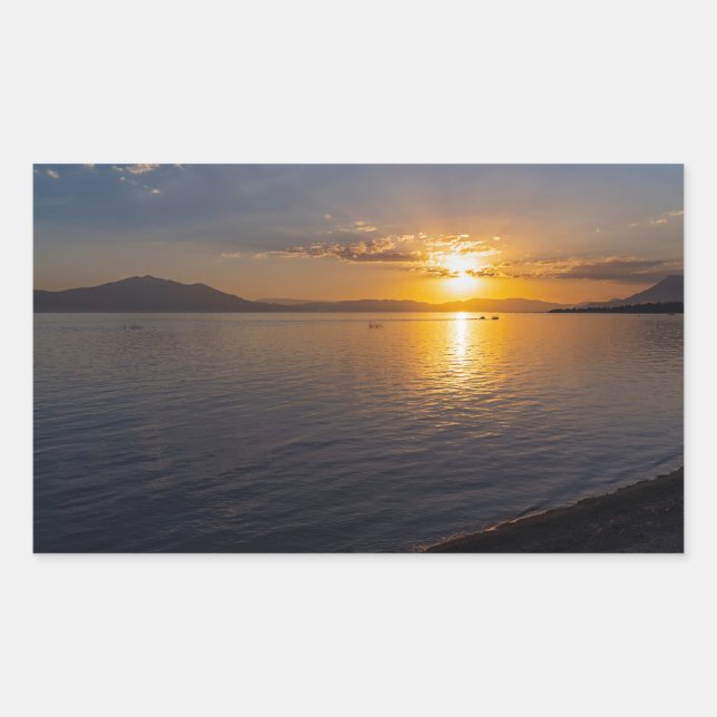 lake chapala & mountains along horizon at sunset rectangular sticker (Front)