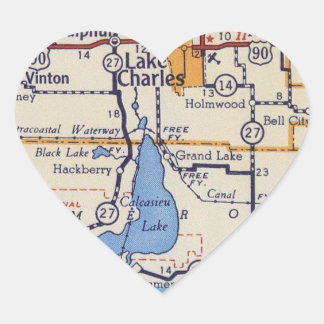 Lake Charles LA Vintage Map Heart Sticker