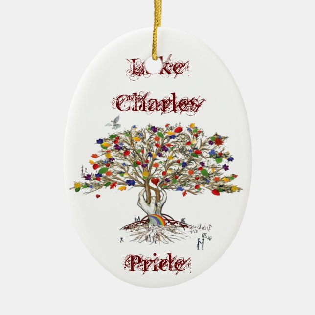 Lake Charles Pride Tree Ceramic Tree Decoration (Front)