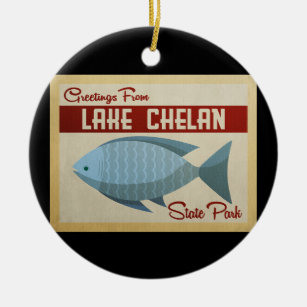 Lake Chelan State Park Fish Vintage Travel Ceramic Tree Decoration