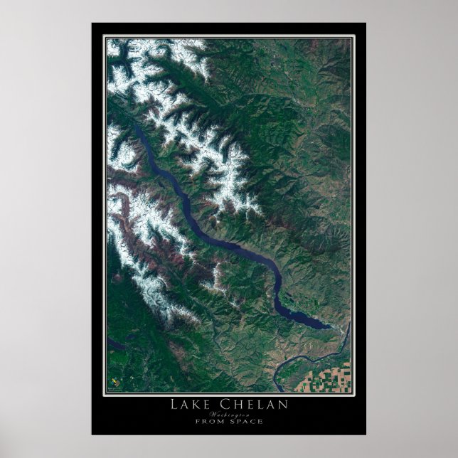 Lake Chelan Washington Satellite Poster Map (Front)