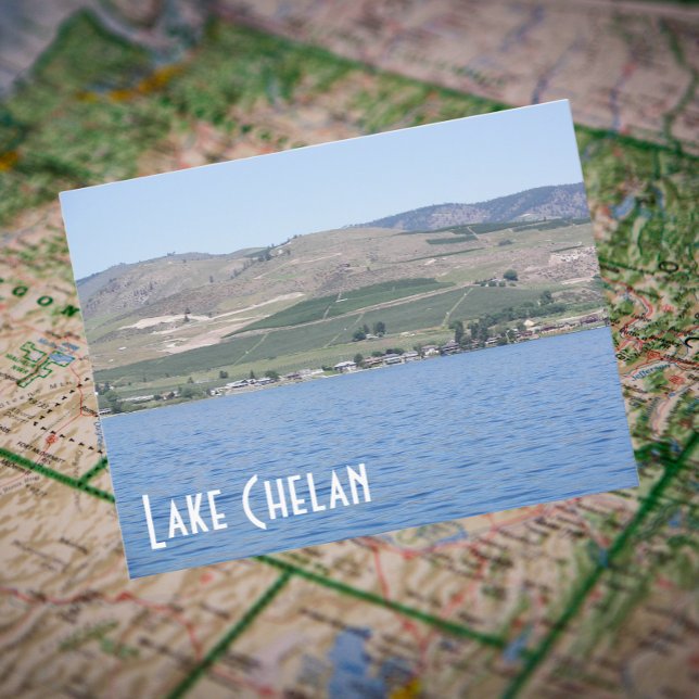 Lake Chelan, Washington Travel Photo Postcard (In Situ Map)