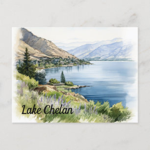 Lake Chelan Washington Watercolor Postcard