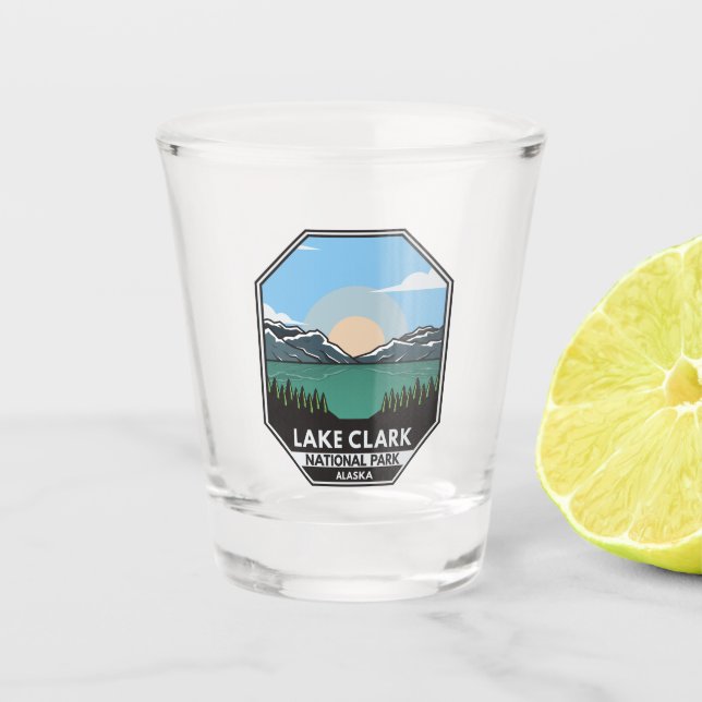 Lake Clark National Park Minimal Retro Emblem Shot Glass (Front)