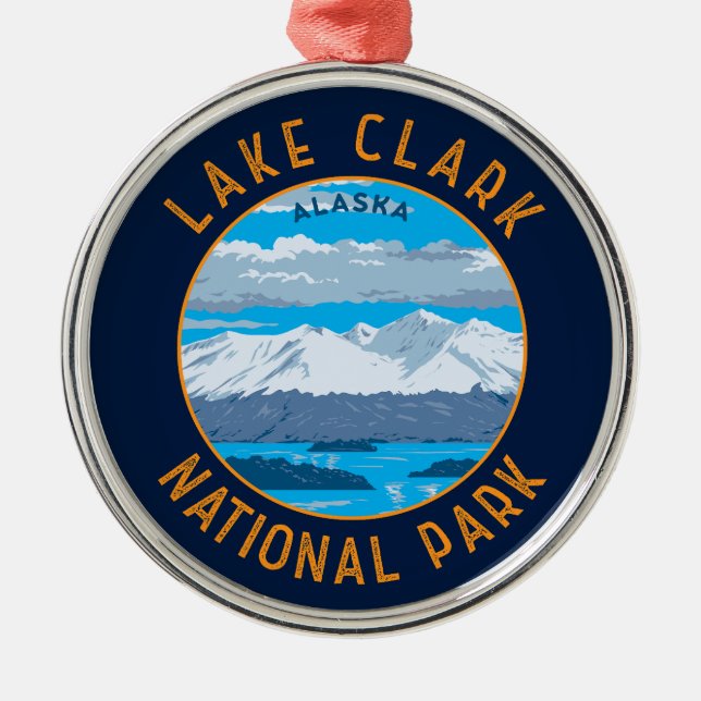Lake Clark National Park Retro Distressed Circle Metal Tree Decoration (Front)