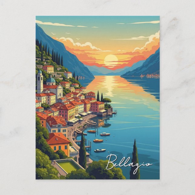 Lake Como Bellagio Italy Sunset Postcard (Front)
