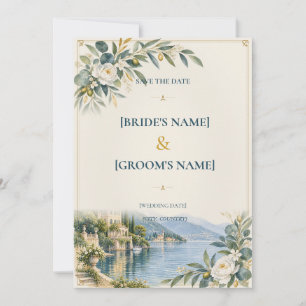 Lake Como Elegant Blue & Gold Save The Date
