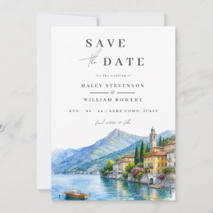Lake Como Italy Chic Watercolor Photo Destination Save The Date