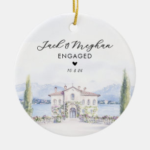 Lake Como Italy Engaged Villa Watercolor Custom Ceramic Tree Decoration