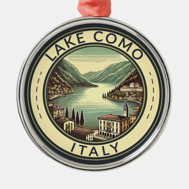 Lake Como Italy Illustration Travel Art Badge Metal Tree Decoration (Front)