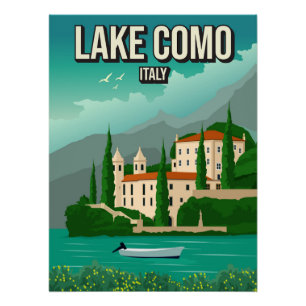 Lake Como Italy Italian Vintage Minimal Retro Art Poster
