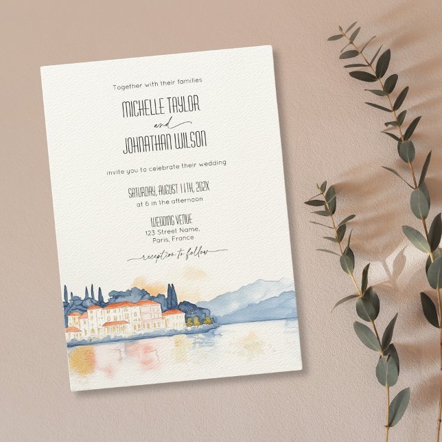 Lake Como Italy Mansion Destination Wedding Invitation (watercolor lake como wedding invitations
)