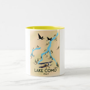 Lake Como Italy Map Travel poster Two-Tone Coffee Mug
