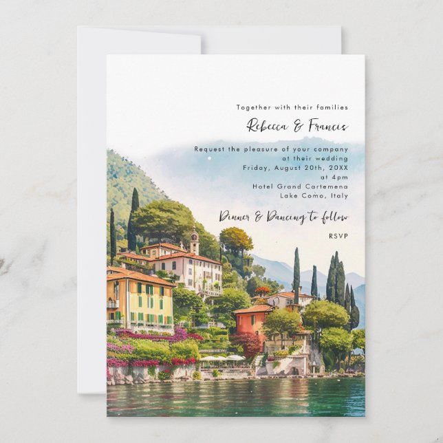 Lake Como, Italy scenic wedding invitation (Front)