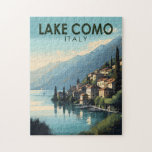 Lake Como Italy Travel Art Vintage Jigsaw Puzzle<br><div class="desc">Lake Como vector art design. Lake Como,  in Northern Italy’s Lombardy region,  is an upscale resort area known for its dramatic scenery,  set against the foothills of the Alps.</div>