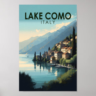 Lake Como Italy Travel Art Vintage Poster