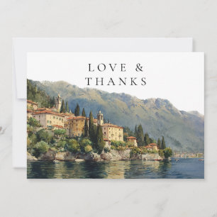 Lake Como Italy Watercolor Wedding Photo Thank You Card