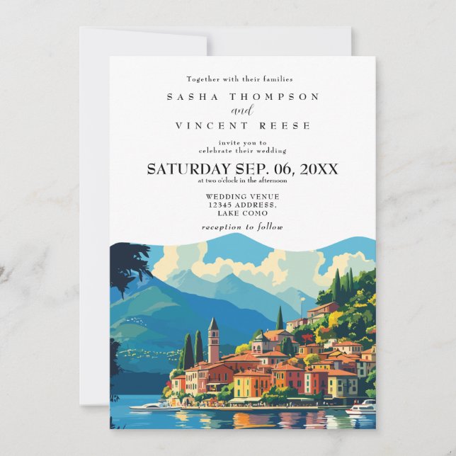 Lake Como Italy Wedding Invitation Retro (Front)