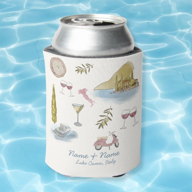 Lake Como Italy wedding Watercolor  Can Cooler (Creator Uploaded)