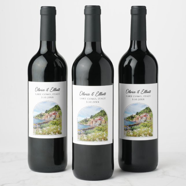 Lake Como Italy Wedding Wine Label (Bottles)
