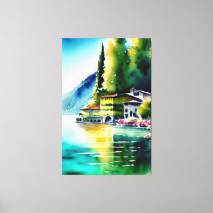 Lake Como (Lago di Como) Watercolour Painting Canvas Print