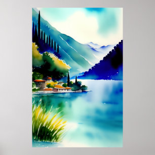 Lake Como (Lago di Como) Watercolour Painting Poster