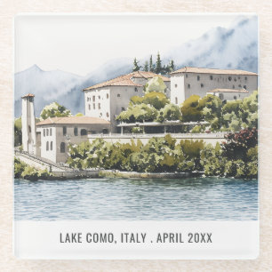 Lake Como Northern Italy Watercolor Italian Travel Glass Coaster