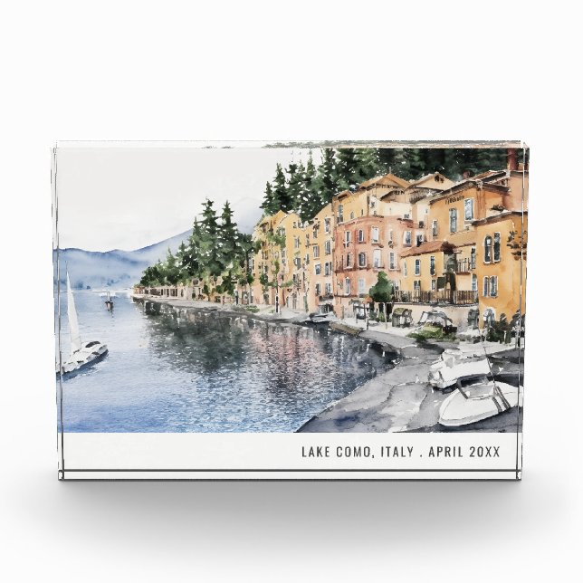 Lake Como Nothern Italy Watercolor Italian Travel Photo Block (Front)