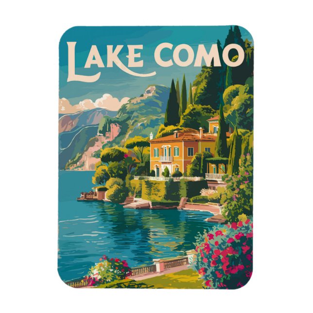 Lake Como Painterly Travel Art Vintage Magnet (Vertical)