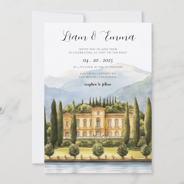 Lake Como Villa del Balbianello Wedding Invitation (Front)