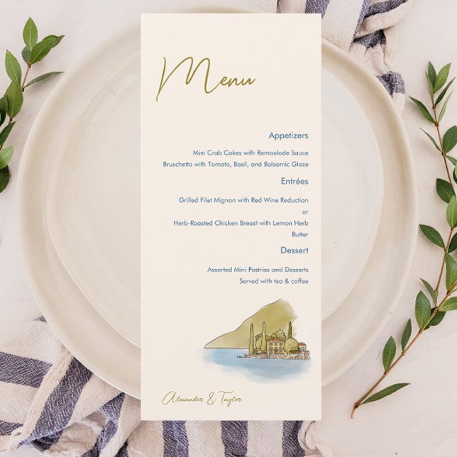 Lake Como watercolor Wedding Menu  (Creator Uploaded)