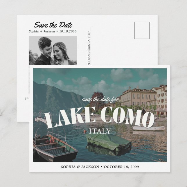 Lake Como Wedding Save the Date Retro Destination Postcard (Front/Back)