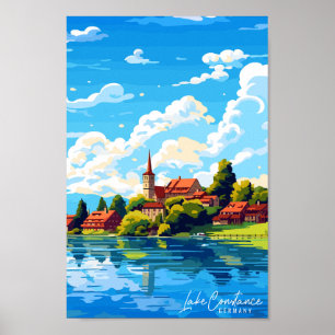 Lake Constance Germany vintage travel illustration Poster
