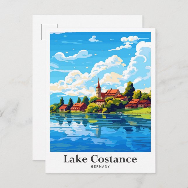 Lake Costance Germany Travel Potrait Illustration Postcard (Front/Back)