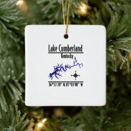 Lake Cumberland Kentucky Shoreline Map Coordinates Ceramic Ornament
